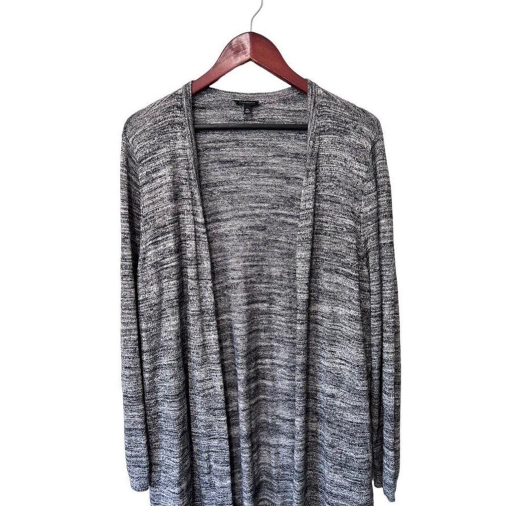 Talbots Black White Heathered Open Front Duster